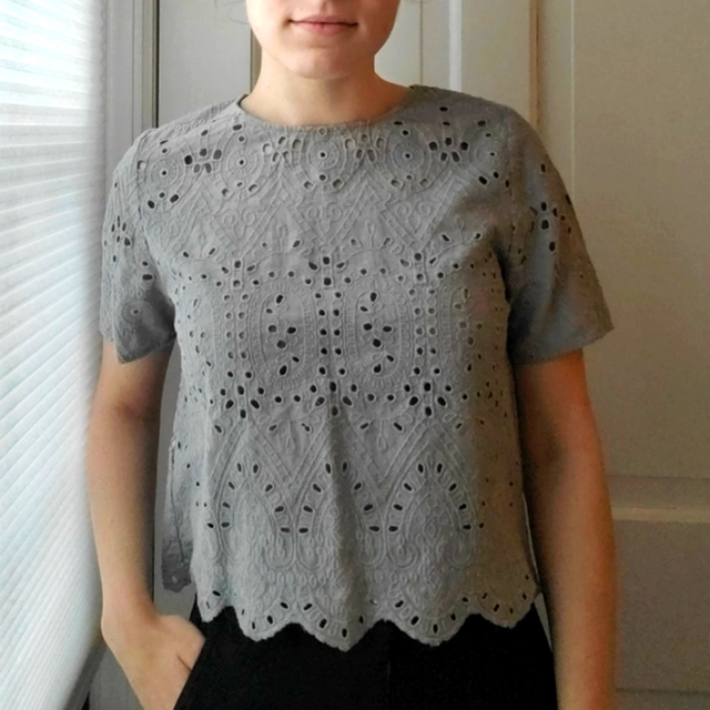 Zara lilac grey lace crop top